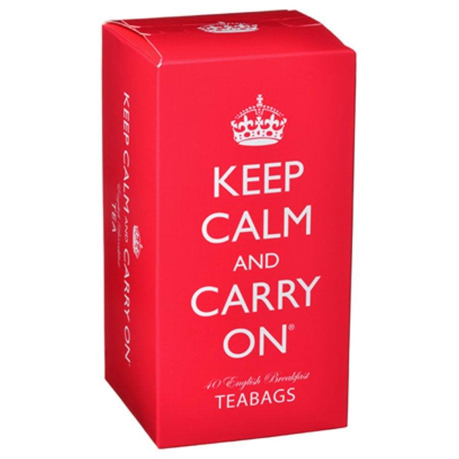 Keep Calm and Carry On English Breakfast Tea Bags in Red Carton
